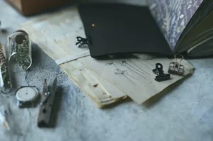 Open journal and handwritten pages symbolising intergenerational quantum journeys and inherited patterns.