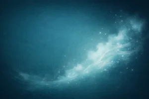 Abstract dark teal and blue image with soft white light drifting outward, representing the gentle release of stored emotions and emotional regulation.